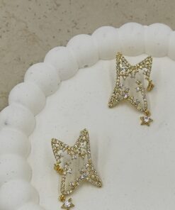 Taş Detaylı Ay Yıldız Küpe Gold