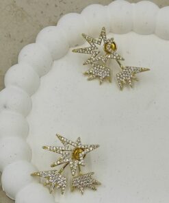 Taş Detaylı Yıldız Küpe Gold