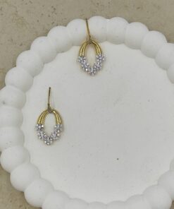 Alternative view of Taşları Çiçek Figürlü Sallantılı Küpe Gold