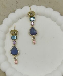 Alternative view of Renkli Taşlı Sallantılı Küpe Gold