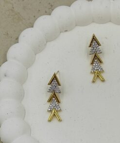 Taş Detaylı Sıralı Oklardan Oluşan Gold Küpe