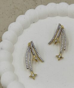 Taş Detaylı Kuyruklu Yıldız Küpe Gold