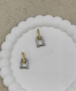 Alternative view of Taş Detaylı İç içe Geçmiş Gold Küpe