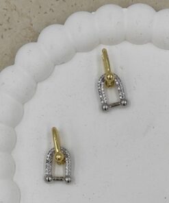 Taş Detaylı İç içe Geçmiş Gold Küpe