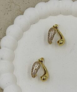 Taş Detaylı Gold Küpe