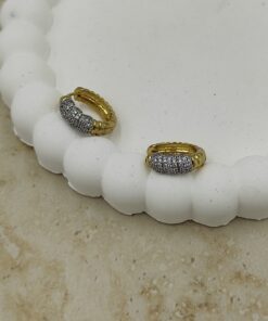 Taş Detaylı Küçük Halka Küpe Gold