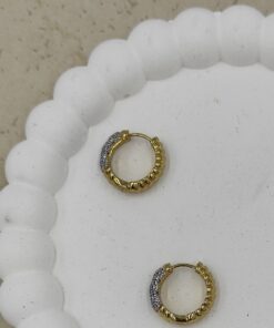 Alternative view of Taş Detaylı Küçük Halka Küpe Gold