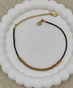 Alternative view of Siyah İpe Dizilmiş Gold Topçuklardan Oluşan Çelik Halhal