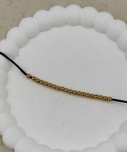 Siyah İpe Dizilmiş Gold Topçuklardan Oluşan Çelik Halhal