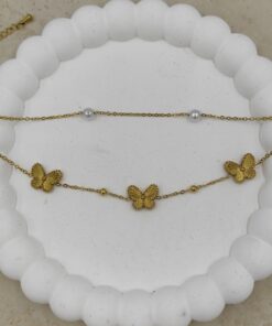 Kelebek ve İnci Detaylı Çelik Halhal