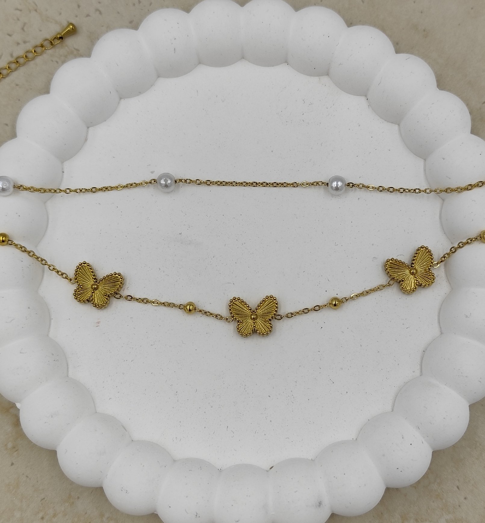 Kelebek ve İnci Detaylı Çelik Halhal