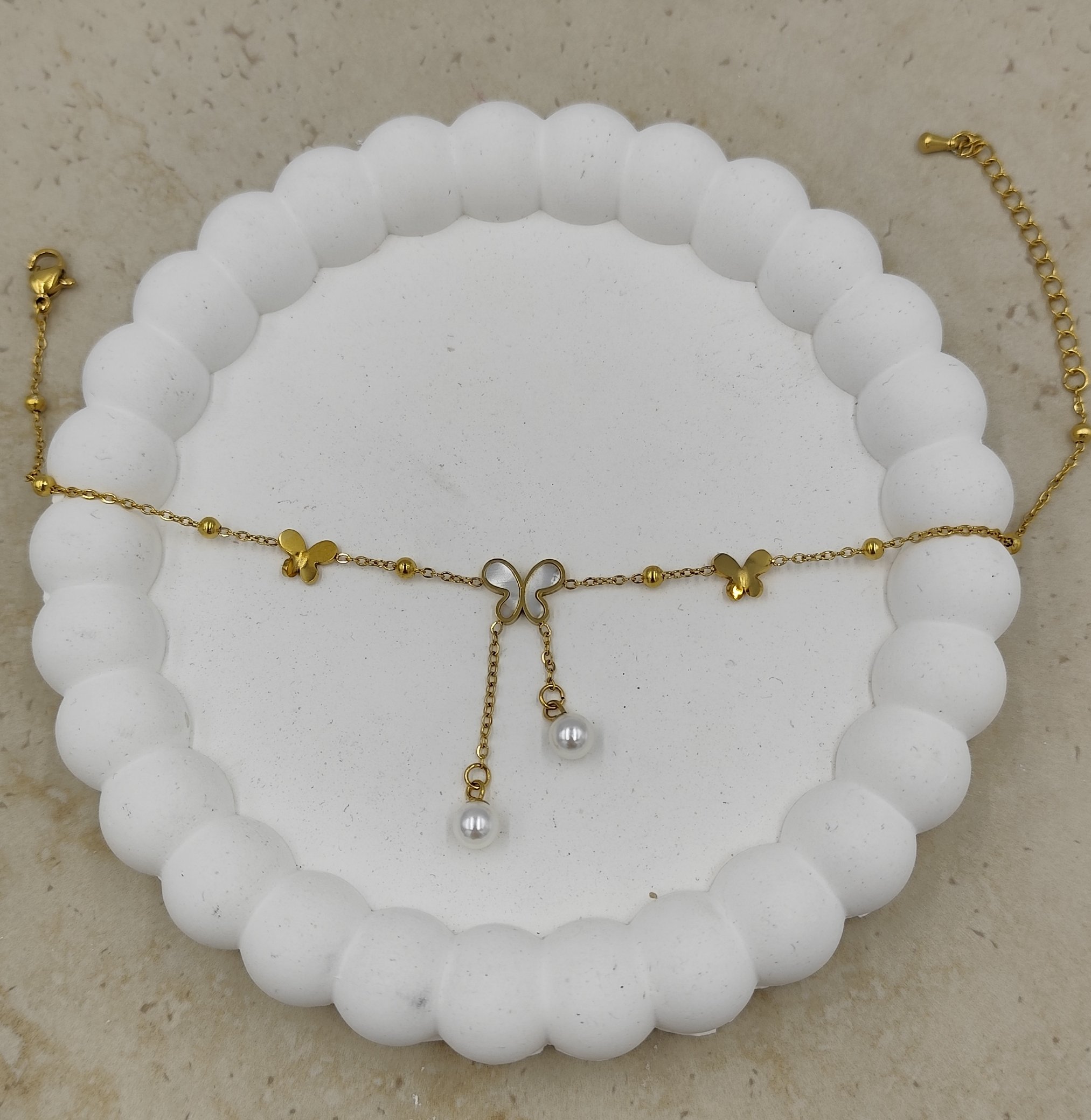 Kelebek ve İnci Detaylı Çelik Halhal - Görsel 2