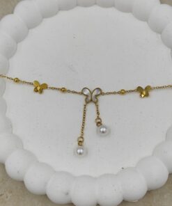 Kelebek ve İnci Detaylı Çelik Halhal