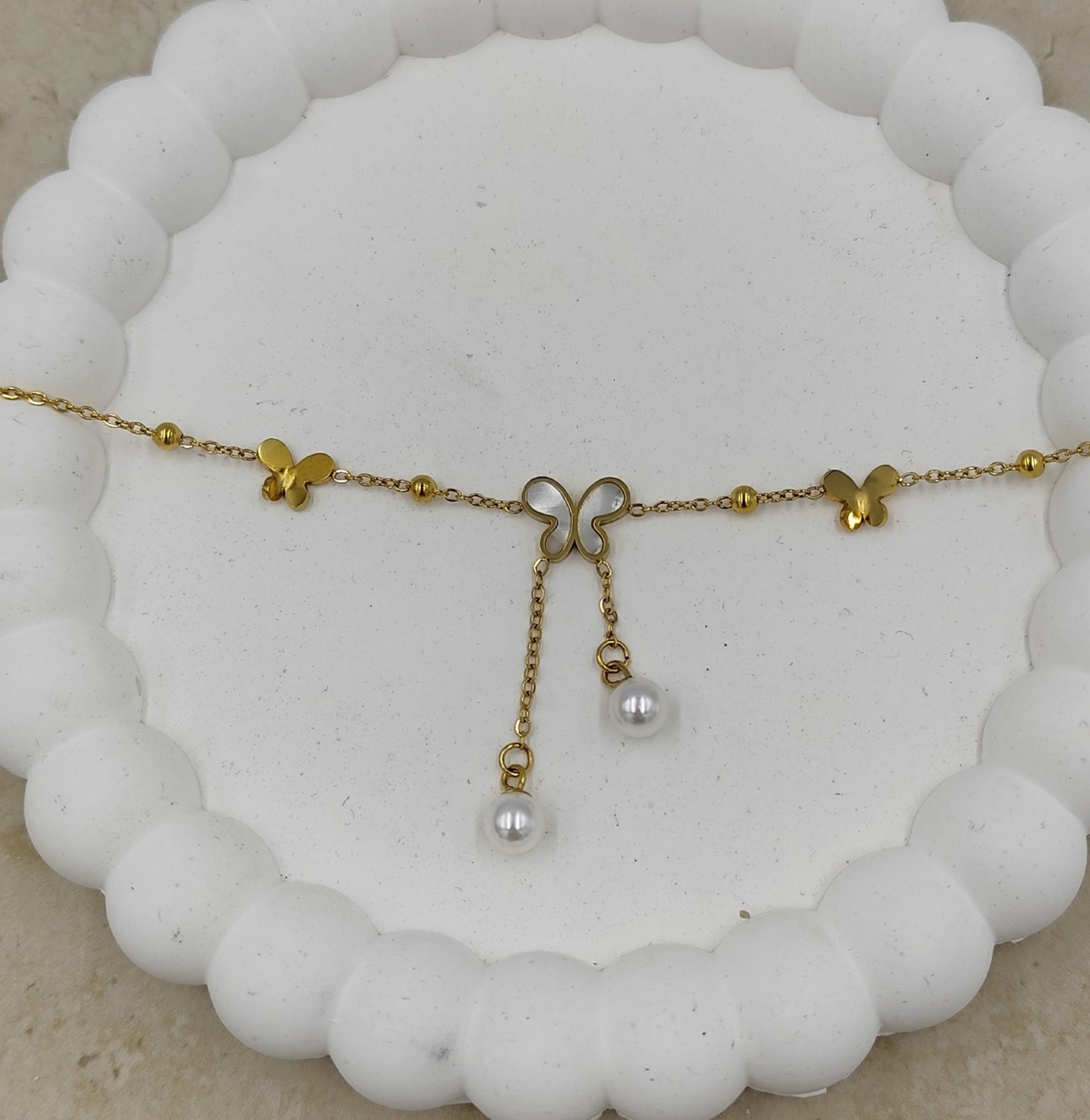 Kelebek ve İnci Detaylı Çelik Halhal