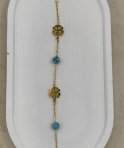 Yonca ve Mavi Boncuklu Ayak Şahmeranı Çelik Halhal