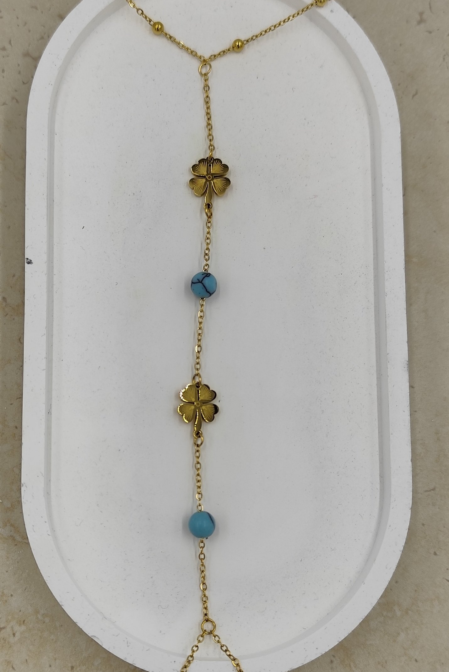 Yonca ve Mavi Boncuklu Ayak Şahmeranı Çelik Halhal