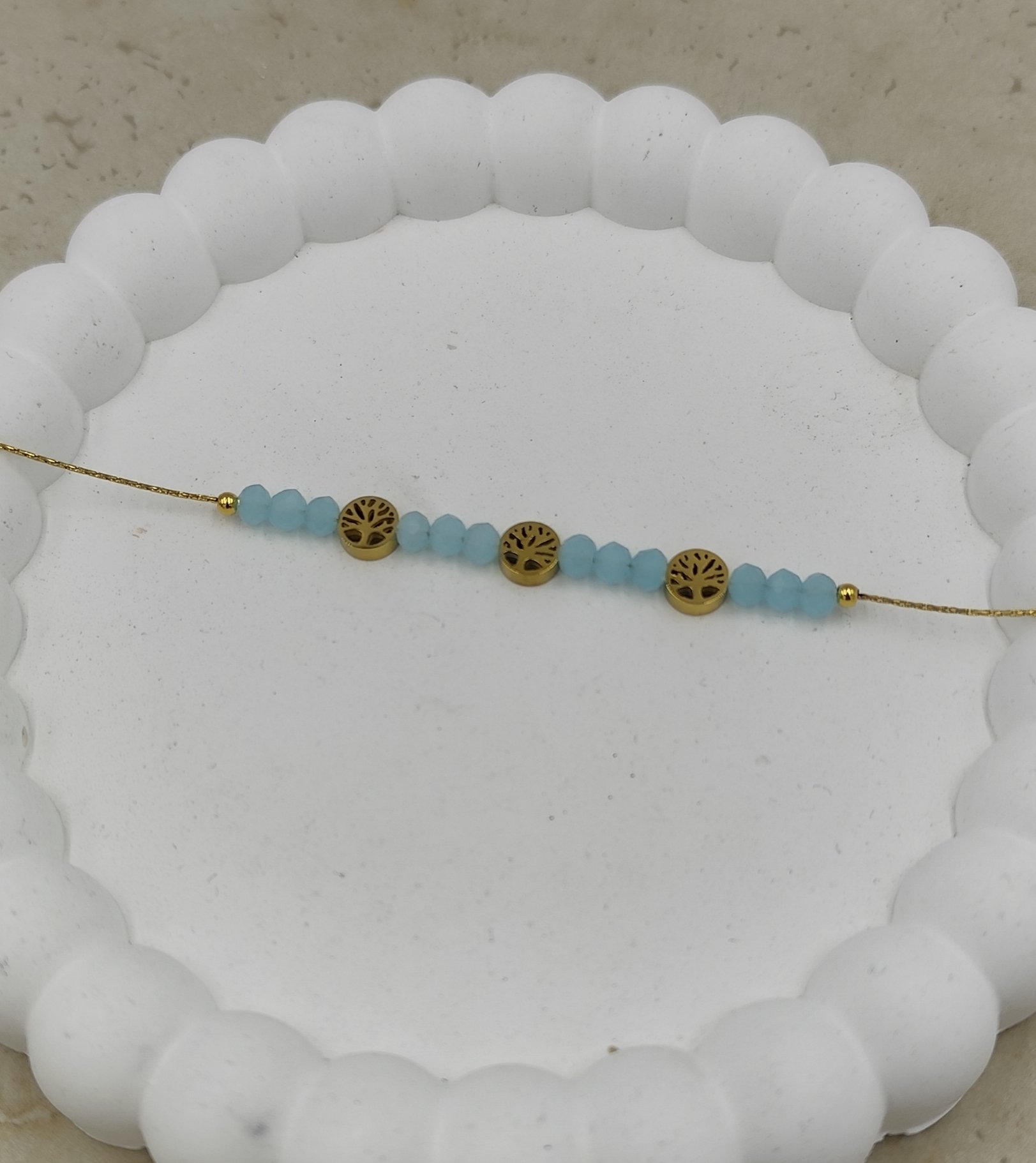 Mavi Boncuklu ve Hayat Ağacı Figürlü Çelik Halhal