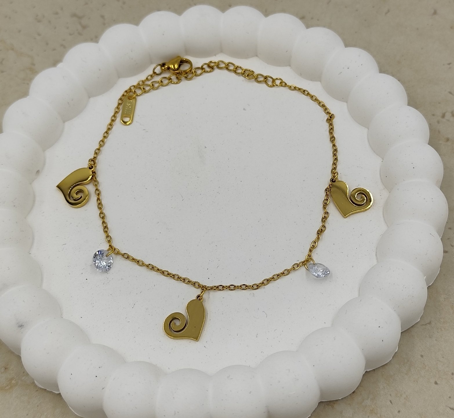 Kalpli ve Taş Detaylı Çelik Halhal - Görsel 2